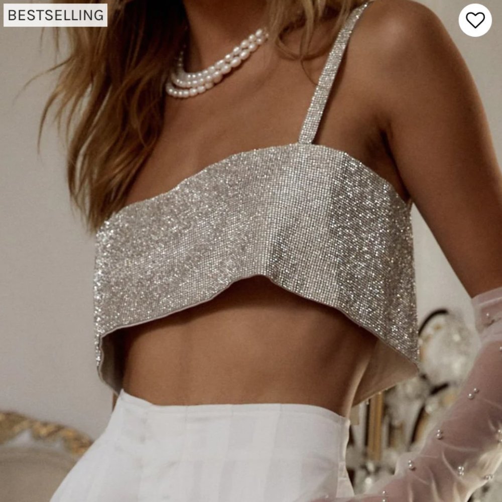 SHIRA SILVER RHINESTONE CROP TOP